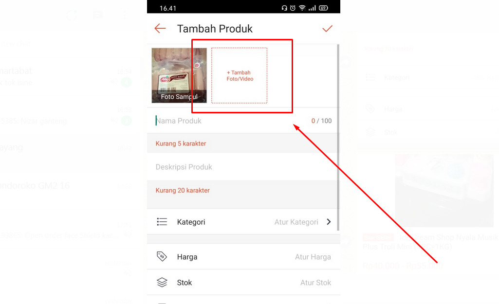 Cara upload produk di Shopee lewat HP (foto dan video sudah siap di galeri)