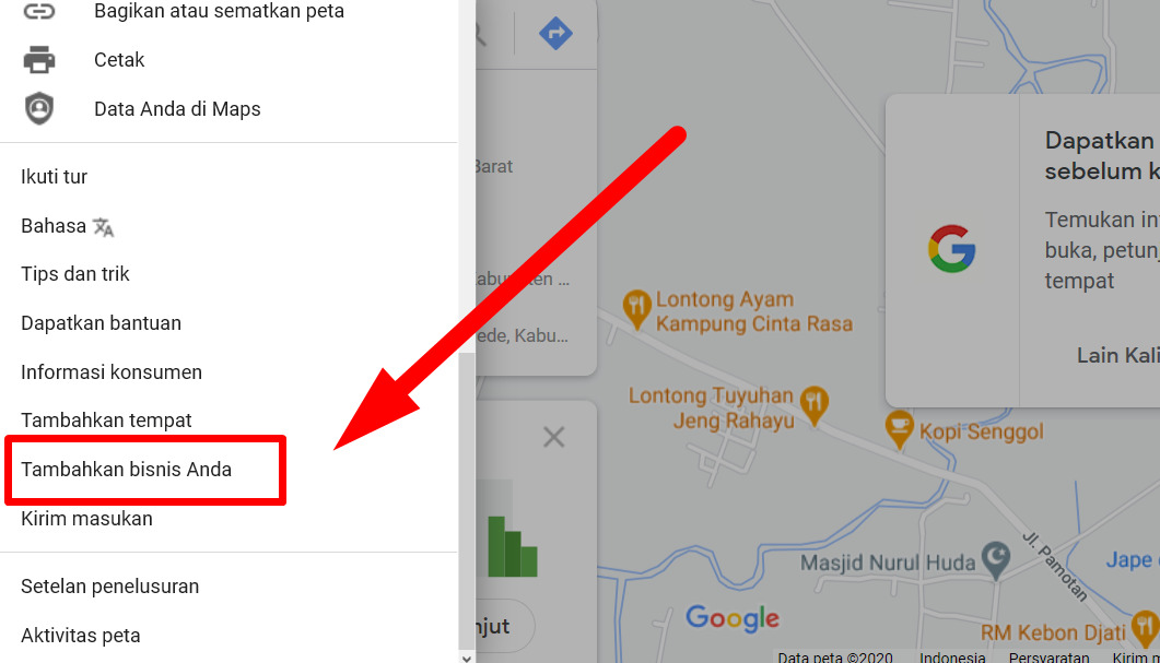 Gambar 3 - Cara menambahkan lokasi di google map komputer, laptop, atau desktop