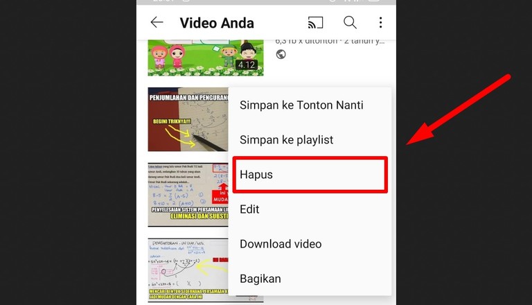 Gambar 1 Cara menghapus video di Youtube lewat HP